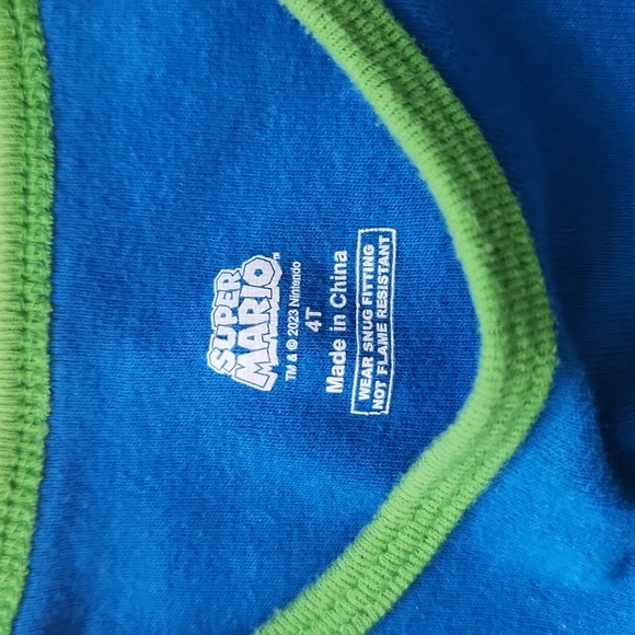 Super Mario size 4T pajama top long sleeves green and blue Luigi Nintendo cotton - Picture 3 of 6